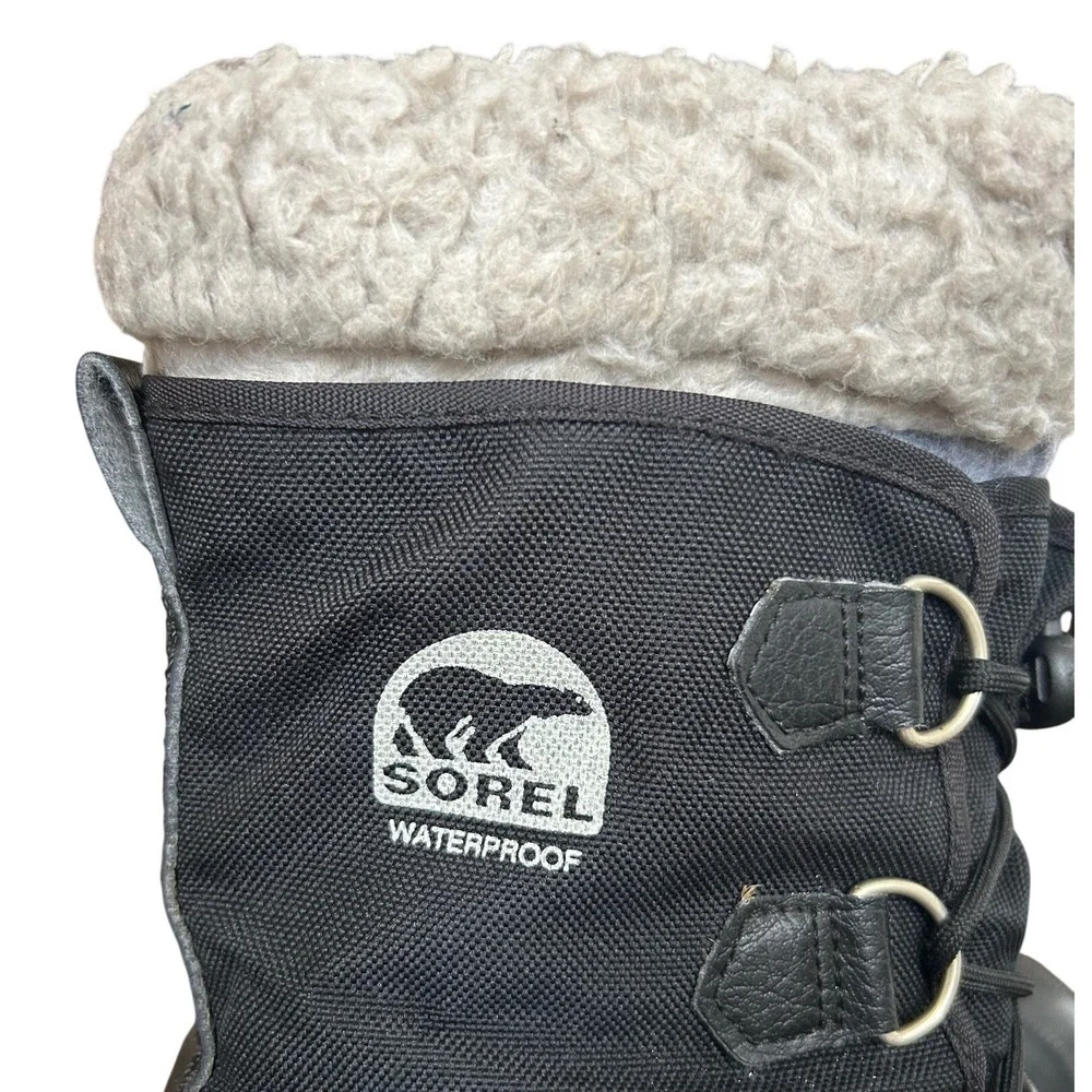 Sorel 1964 Pac Nylon Waterproof Winter Snow Boots Black Sherpa Cuff Big Kids 4‎